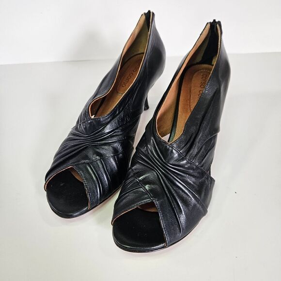 Corso Como Black Leather Draped Ruched Soft Zip Back Pumps Peep Toe Booties 8.5 - Picture 3 of 11